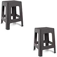 Los mejores  - Rattan 2X Taburete plástico Estilo Marron Asiento Cuadrado cómodo jardín Patio Banco